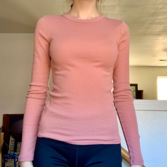 Pink Ribbed Long Sleeve Tee - Picture 2 of 2